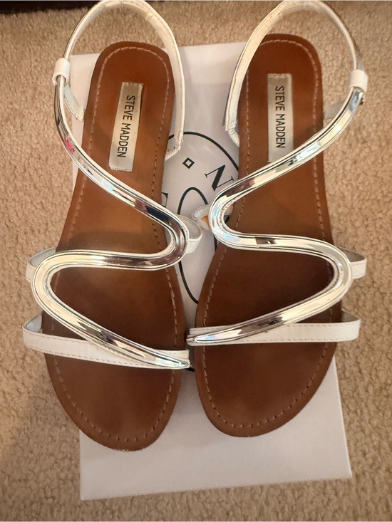 Steve Madden Shoes - Steve Madden White Sandals with Silver Metallic Straps